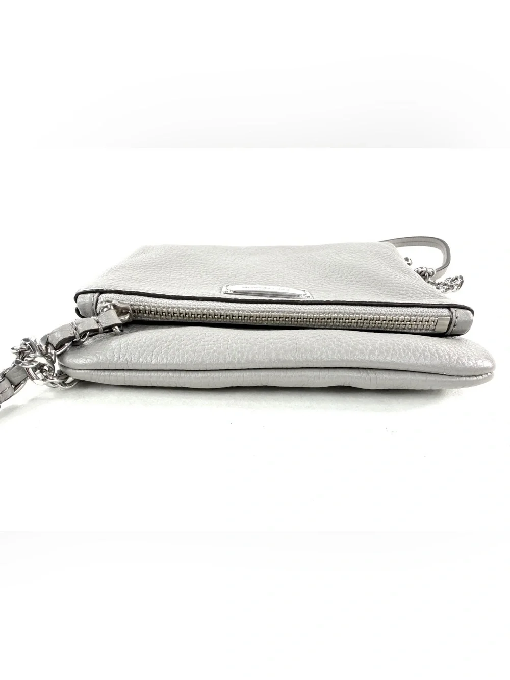 Michael Kors Gray Leather Mini Fold Over Crossbody Bag Chain Strap Charm 1606